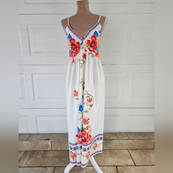 Shein Curve Woman Floral Maxi Dress Boho Summer Beach Backless Strappy Sundress - Picture 2 of 16